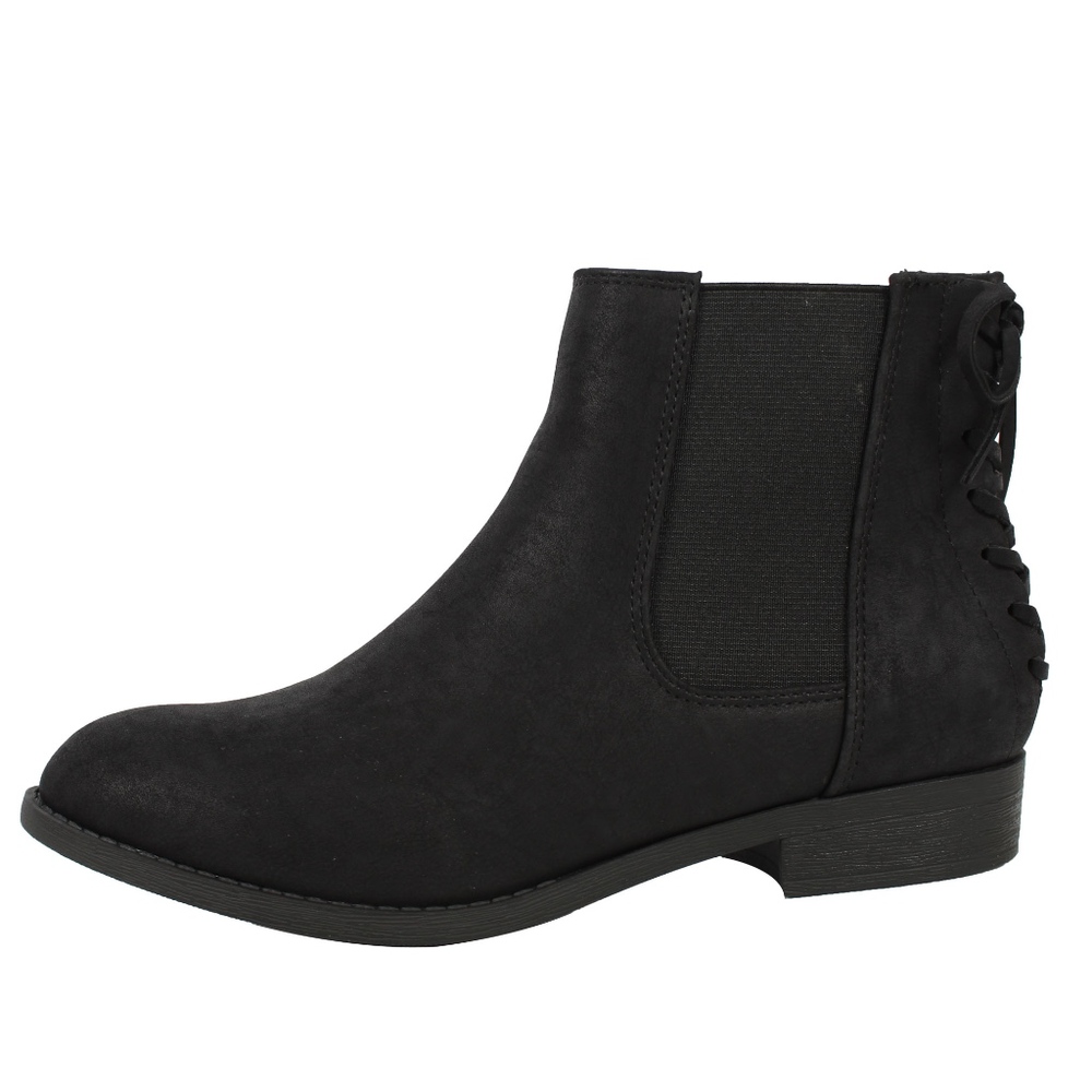 Black Chelsea Elastic Side Back Lace Tie Ankle - Picture 2 of 6